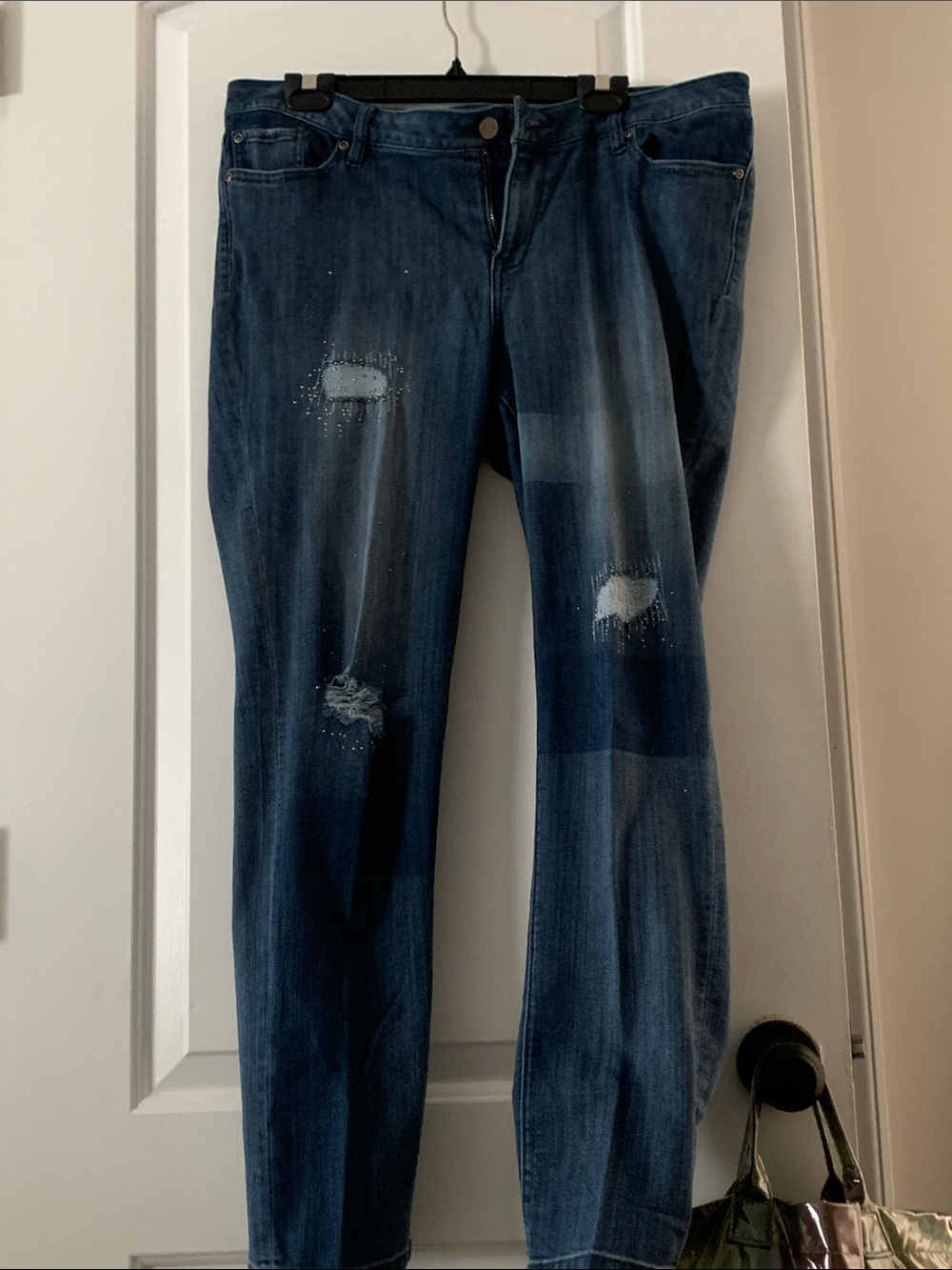 Soho Navy Blue Skinny Jeans with Distressed Detail